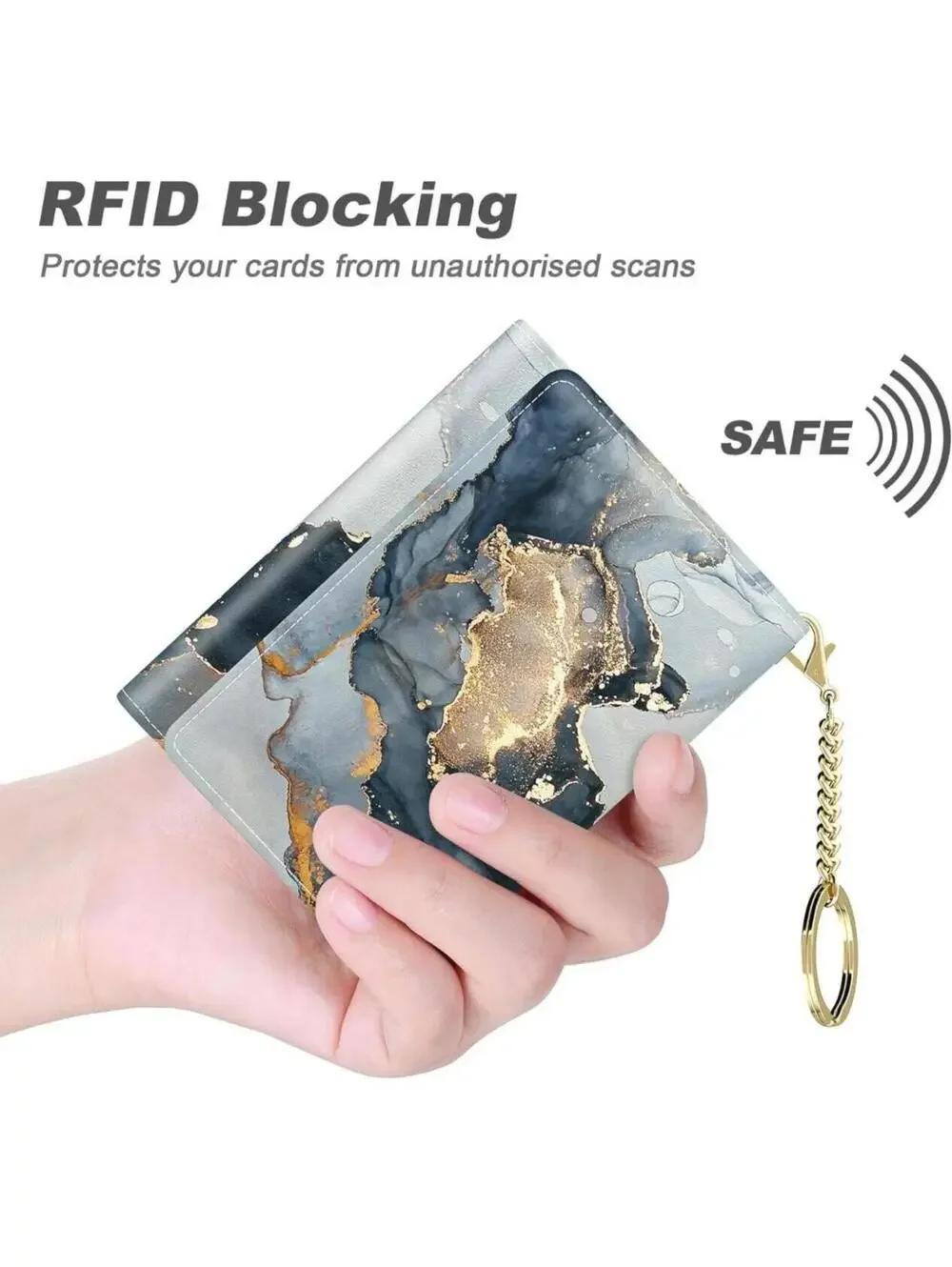 Marble Pattern RFID Blocking Wallet with Keychain